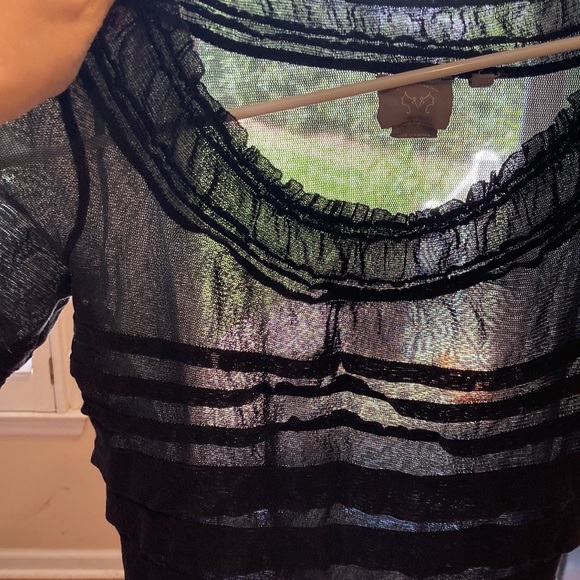 Sheer black ruffle top blouse short sleeve Vanessa and Virginia small - Picture 1 of 4